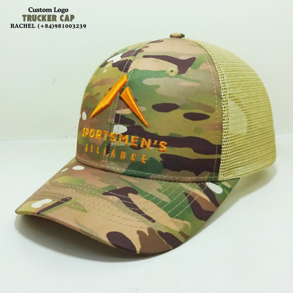 Camouflage/Beige Trucker Hats 6 Panels Structured Caps Gorras Slightly Curved Brim Adjustable Snapback Closure For Outdoor Event 3