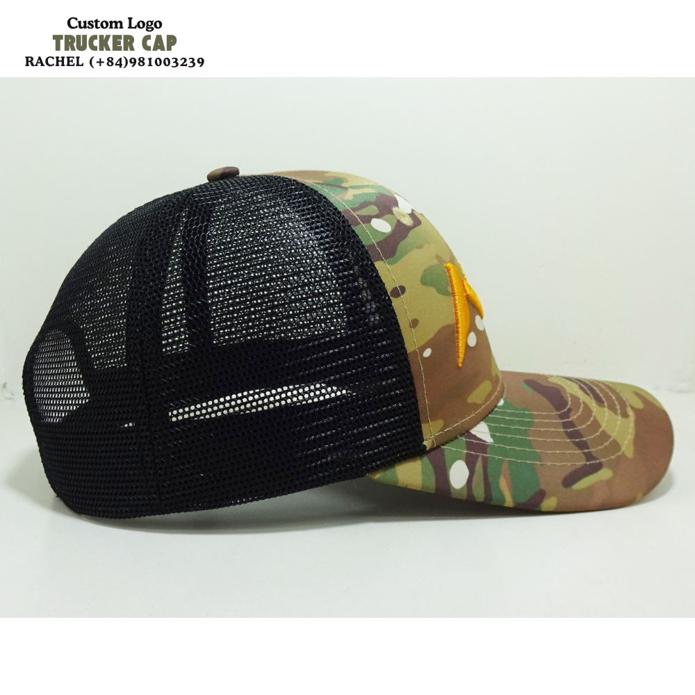 Camouflage/Black Trucker Hats 6 Panel Gorras Structured Caps 3D Embroidered Logo Curved Brim Adjustable Snapback Closure Unisex 4
