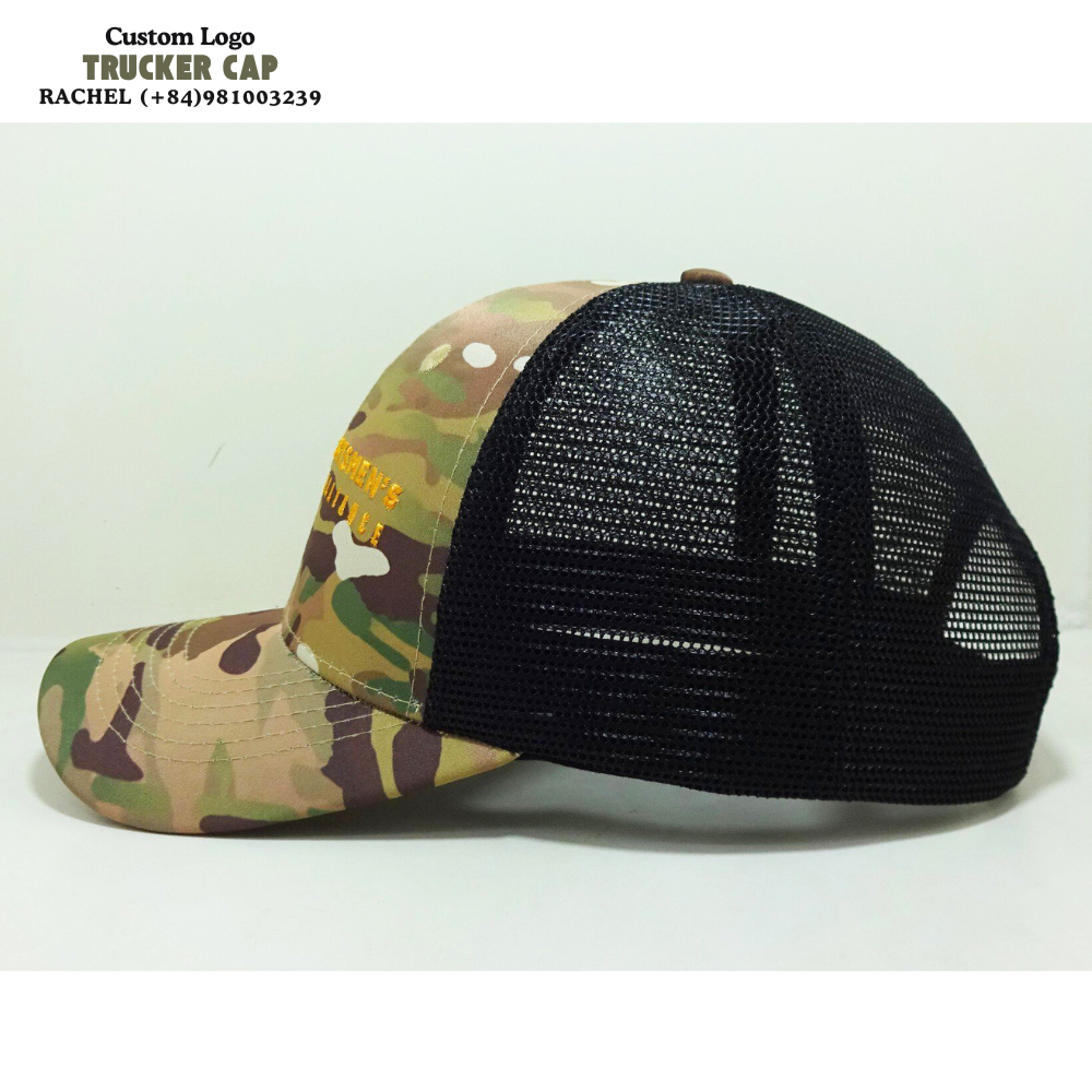 Camouflage/Black Trucker Hats 6 Panel Gorras Structured Caps 3D Embroidered Logo Curved Brim Adjustable Snapback Closure Unisex 3