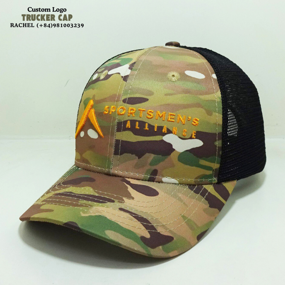 Camouflage/Black Trucker Hats 6 Panel Gorras Structured Caps 3D Embroidered Logo Curved Brim Adjustable Snapback Closure Unisex 2
