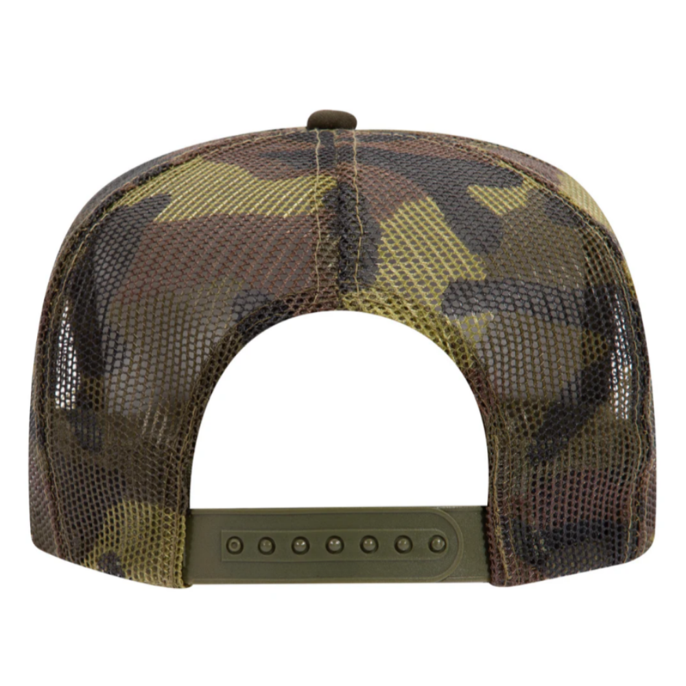Camouflage Foam Trucker Hat 5 Panel Printed Logo Animal Pattern Custom Mesh Curve Brim Plastic Single Row Buckle Snapback Unisex 5