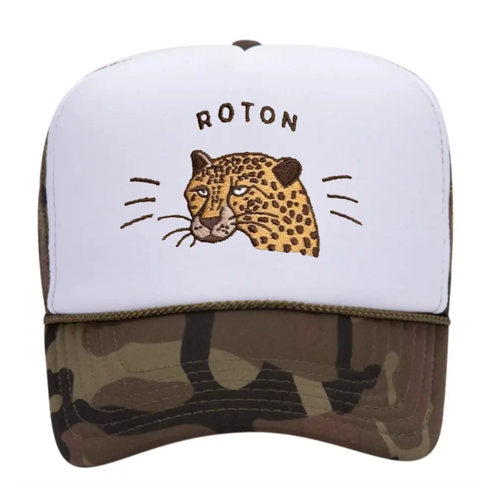 Camouflage Foam Trucker Hat 5 Panel Printed Logo Animal Pattern Custom Mesh Curve Brim Plastic Single Row Buckle Snapback Unisex 2