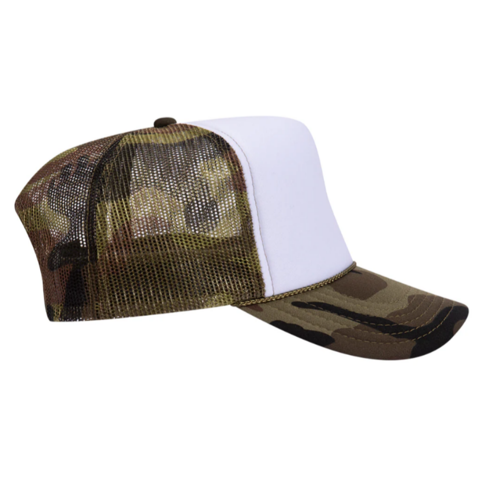 Camouflage Foam Trucker Hat 5 Panel Printed Logo Animal Pattern Custom Mesh Curve Brim Plastic Single Row Buckle Snapback Unisex 4