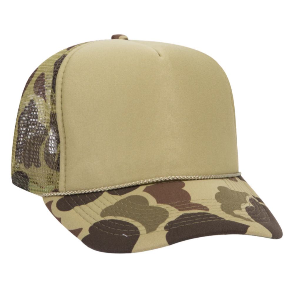 Camouflage Foam Trucker Hat 5 Panel Printed Logo Animal Pattern Custom Mesh Plastic Single Row Buckle Beige for All Ages Unisex 3