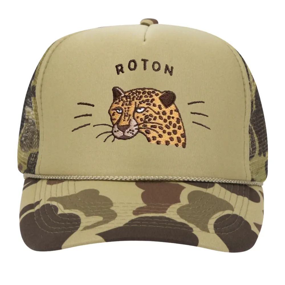 Camouflage Foam Trucker Hat 5 Panel Printed Logo Animal Pattern Custom Mesh Plastic Single Row Buckle Beige for All Ages Unisex 2