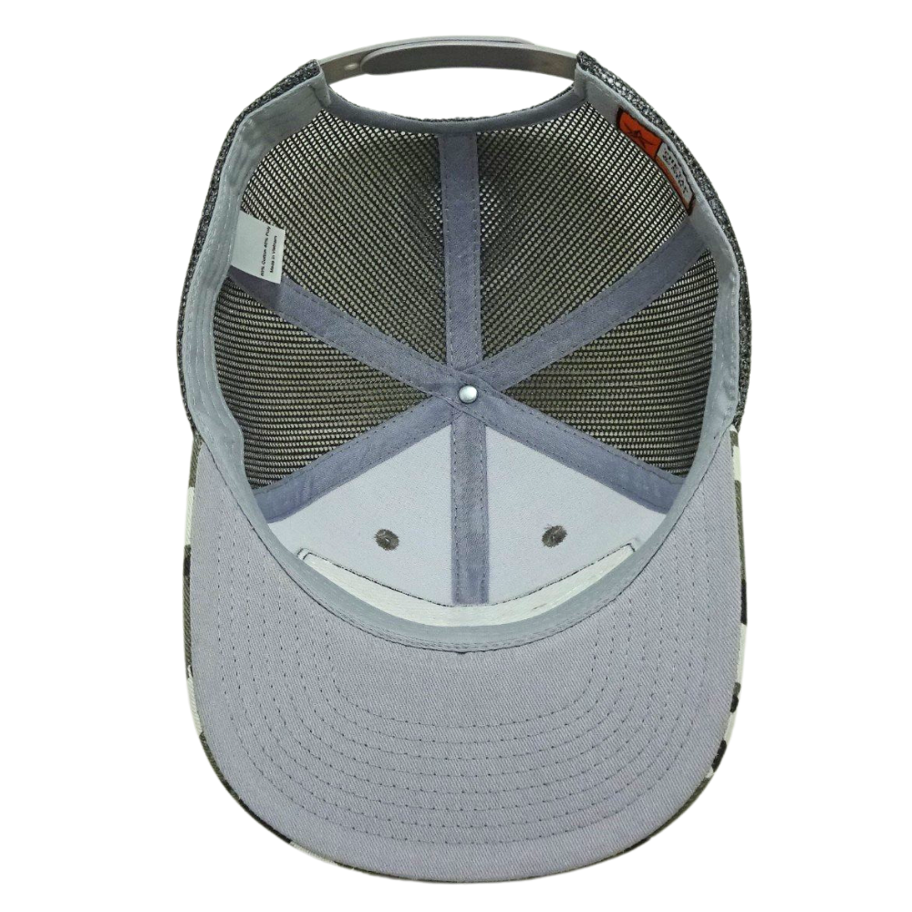 Camouflage Trucker Caps Leather Logo Patches Gray Under Brim and Inside Gray Mesh Single Breasted Buckle Your Own Inner Tags OEM 5