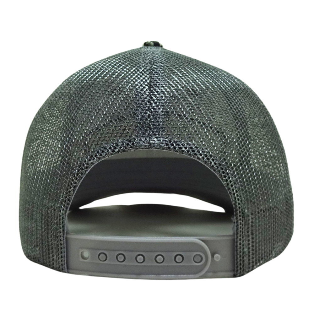 Camouflage Trucker Caps Leather Logo Patches Gray Under Brim and Inside Gray Mesh Single Breasted Buckle Your Own Inner Tags OEM 6