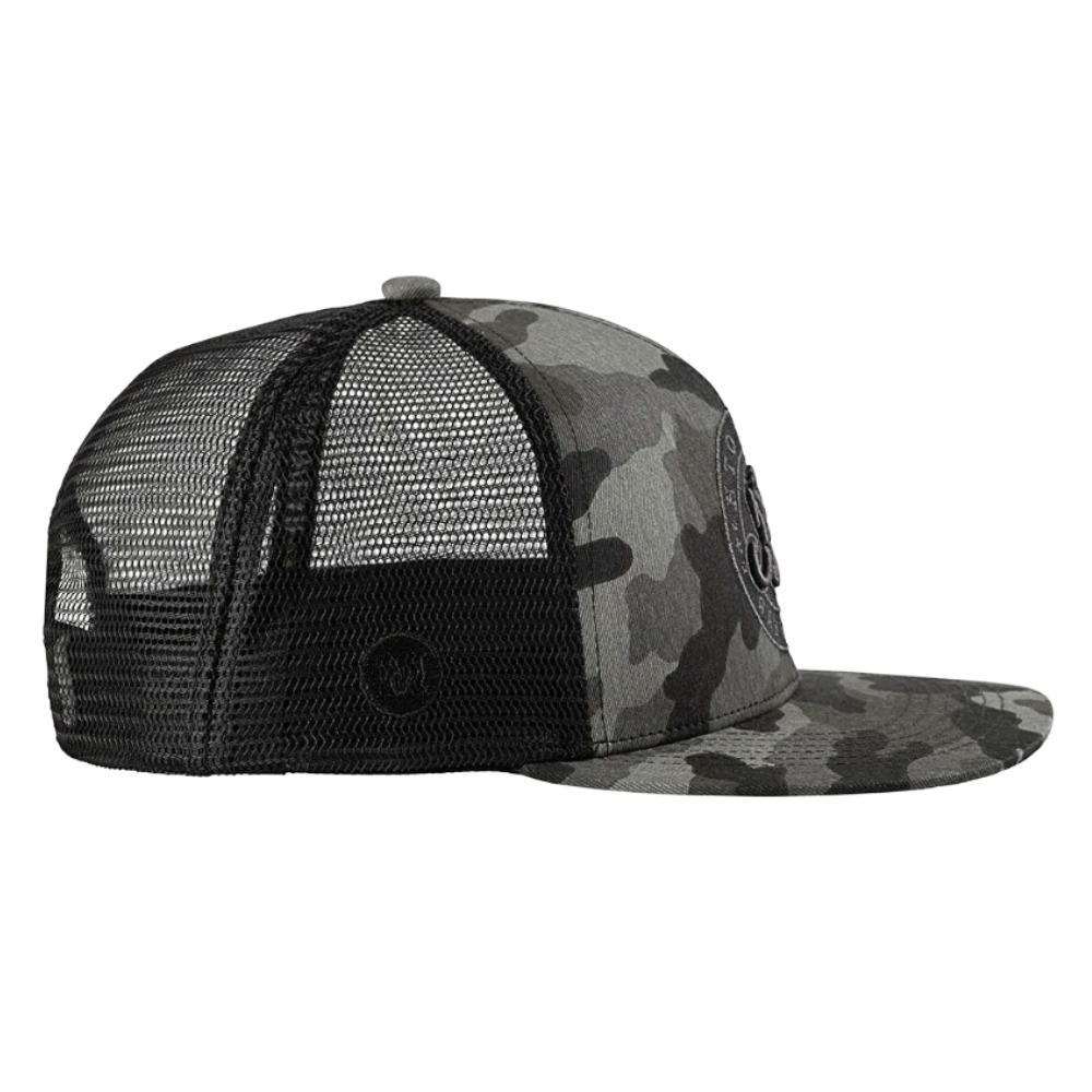Camouflage Trucker Hats 6 Panel Gorras Flat Brim Black Mesh Breathable Mesh Structured Caps Custom Fully Inner Tapes Snapback 4