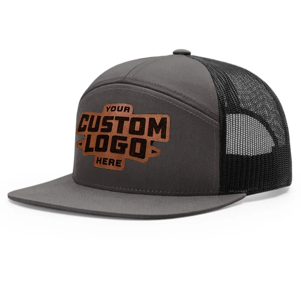 Charcoal Black High Quality 7 Panel Ri 168 Custom Logo on Front Side and Mesh Single Breasted Buckle for Your Business Unisex 4