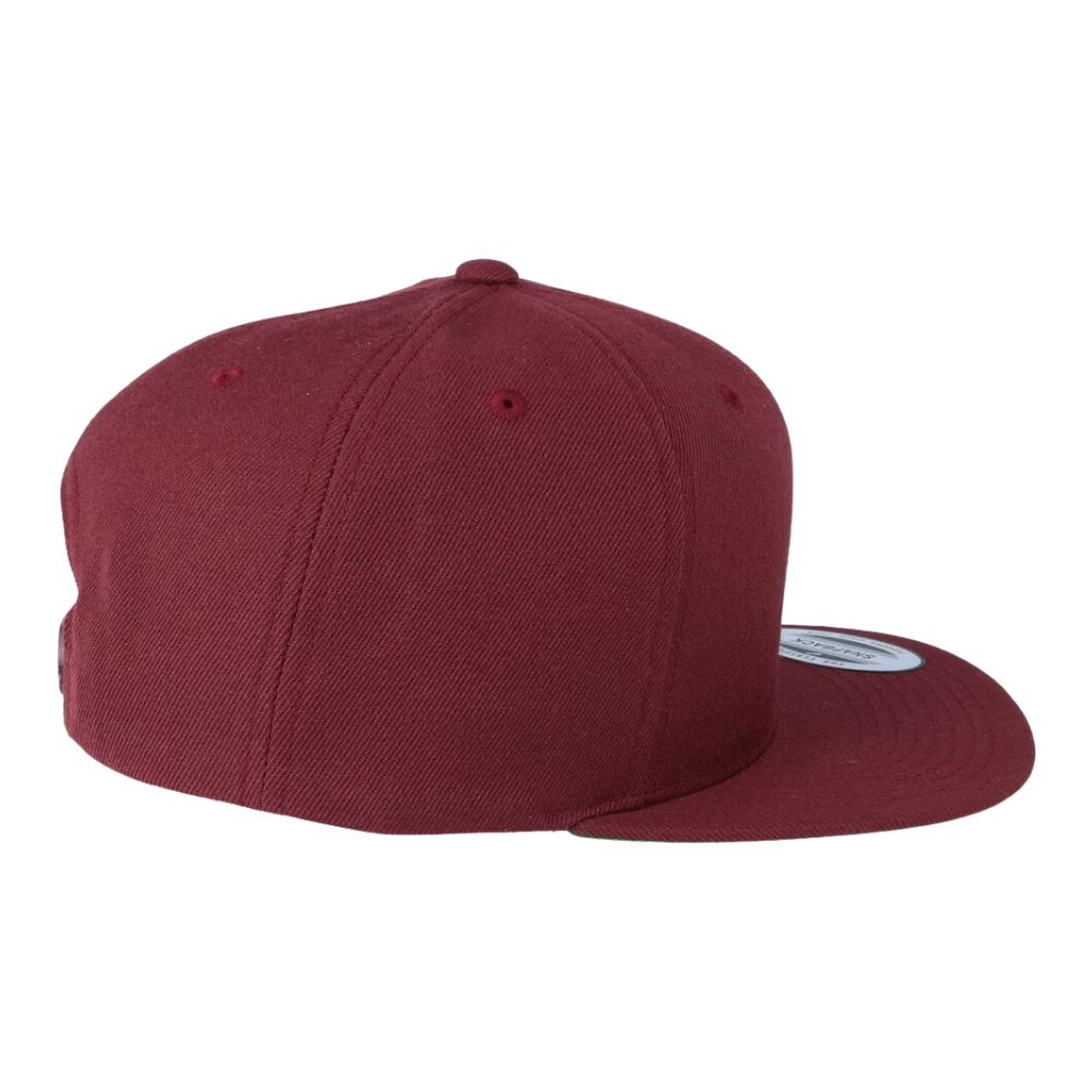 Classic Snapback 6 Panel Custom Under Brim Color Embroidery/Woven Patch on Front and Left Side Sticker on Bill Single Row Buckle 5