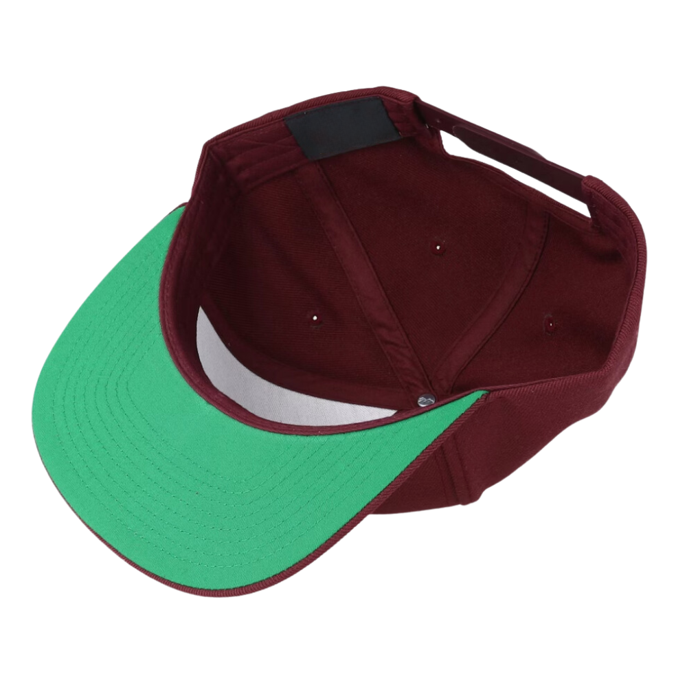 Classic Snapback 6 Panel Custom Under Brim Color Embroidery/Woven Patch on Front and Left Side Sticker on Bill Single Row Buckle 2