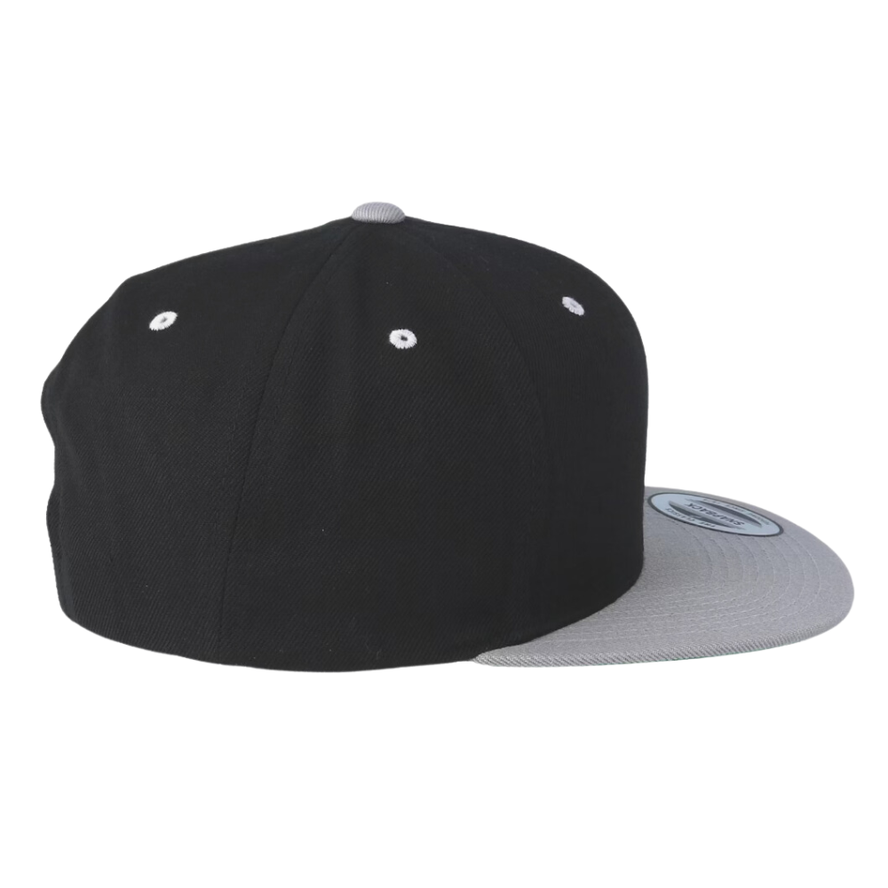 Classic Snapback 6 Panel Flat Brim Custom Eyelets Embroidery/Woven Patch Logo on Front and Left Side Plastic Single Row Buckle 5