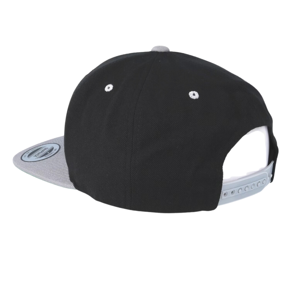 Classic Snapback 6 Panel Flat Brim Custom Eyelets Embroidery/Woven Patch Logo on Front and Left Side Plastic Single Row Buckle 4