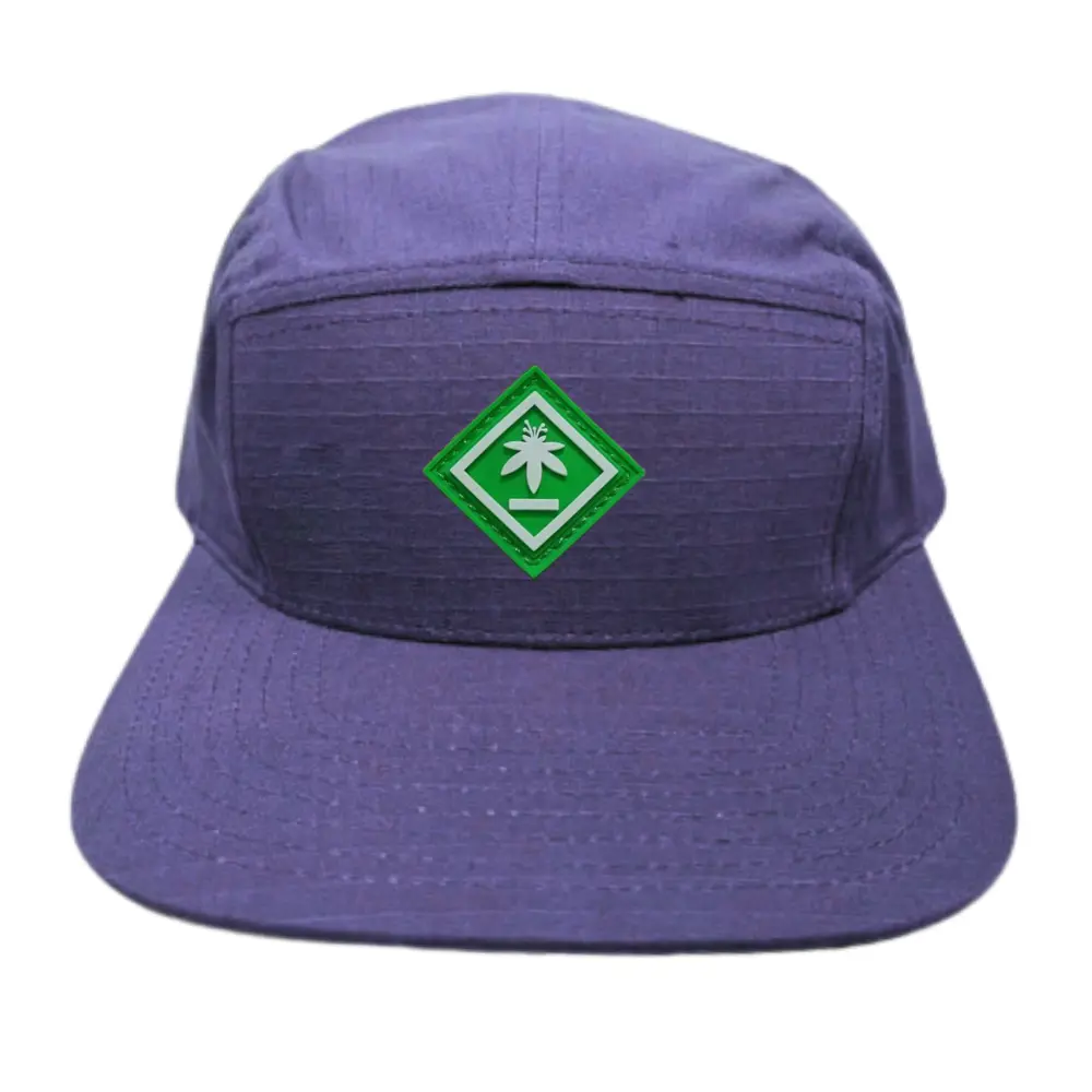 Contrast Color Rubber Logo Patch Purple 5 Panel Camper Flat Brim Plastic Press Buckle Back Closure High Quality Wholesale Unisex 2