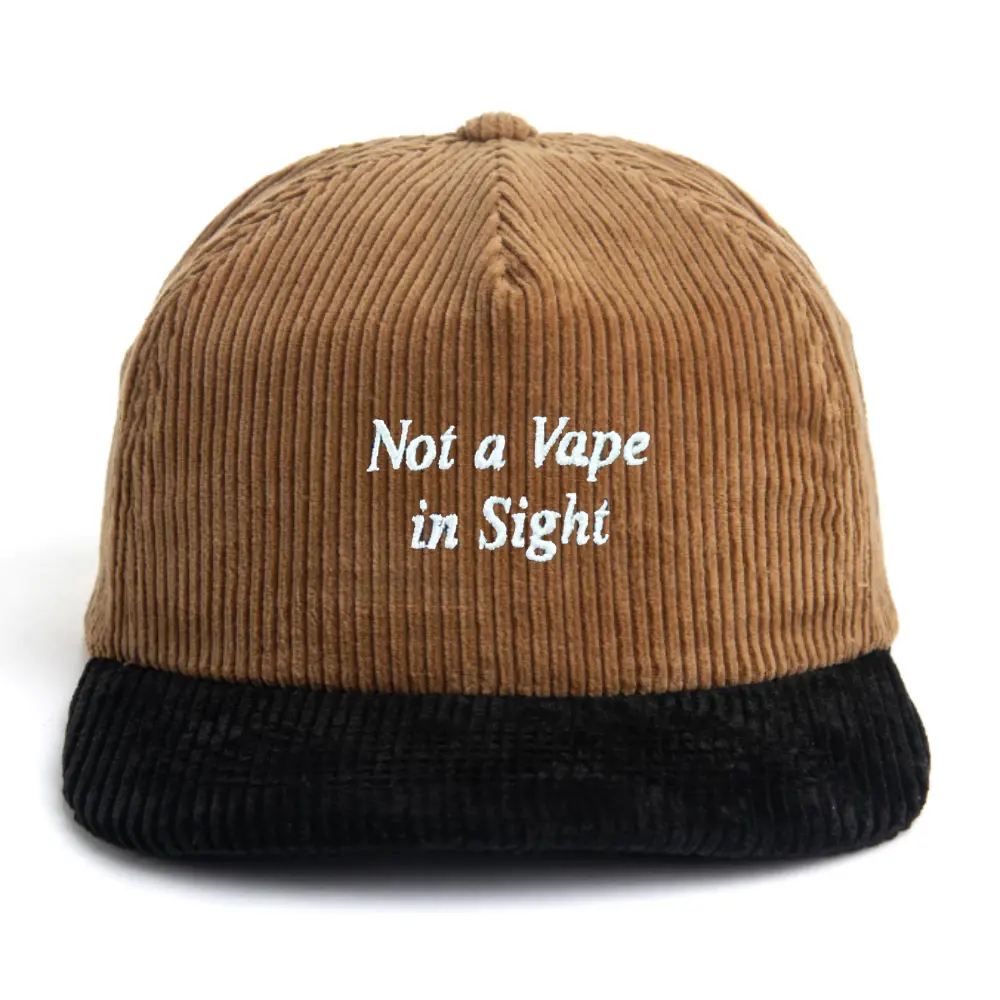 Corduroy Snapback 5 Panel Camel/Black Embroidery Logo Flat Brim Unstructured Caps Plastic Single Row Buckle Vintage All Ages OEM 2
