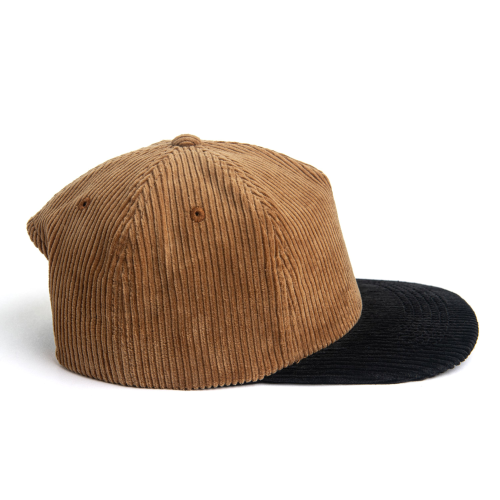 Corduroy Snapback 5 Panel Camel/Black Embroidery Logo Flat Brim Unstructured Caps Plastic Single Row Buckle Vintage All Ages OEM 4