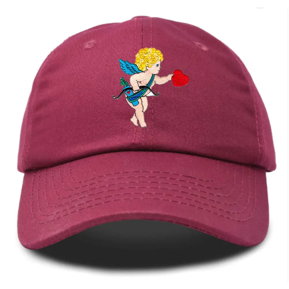 Cupid Pattern 6 Panel Baseball Cap 4 Color Custom Embroidery Logo for Valentine Brand Promotions All Ages Unisex Velcro Snapback 4