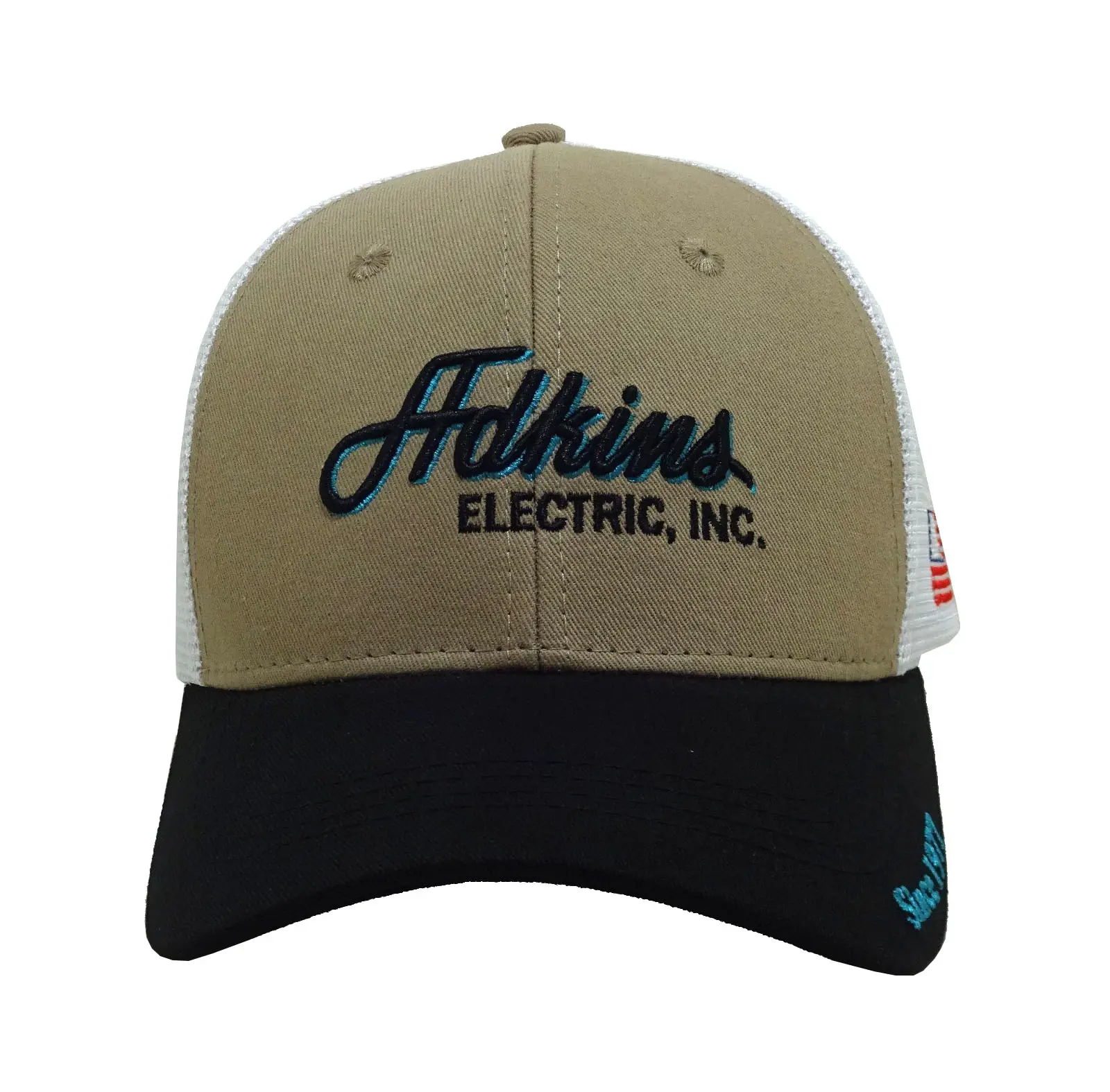 Curved Brim 6-Panel High Quality Khaki/Black Color Structured Low Profile Adjustable Outdoor Trucker Hat from Vietnam Supplier 1