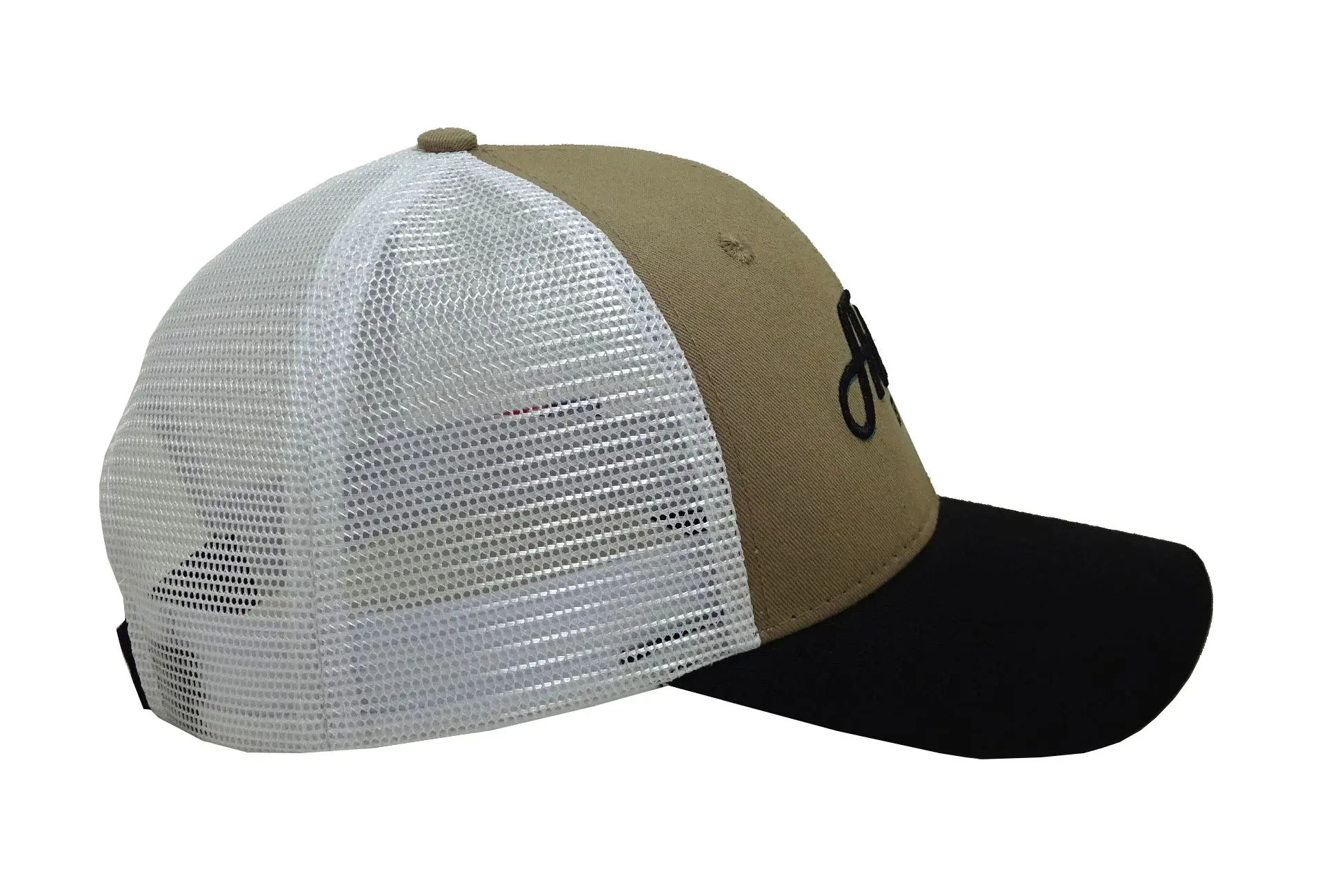Curved Brim 6-Panel High Quality Khaki/Black Color Structured Low Profile Adjustable Outdoor Trucker Hat from Vietnam Supplier 3