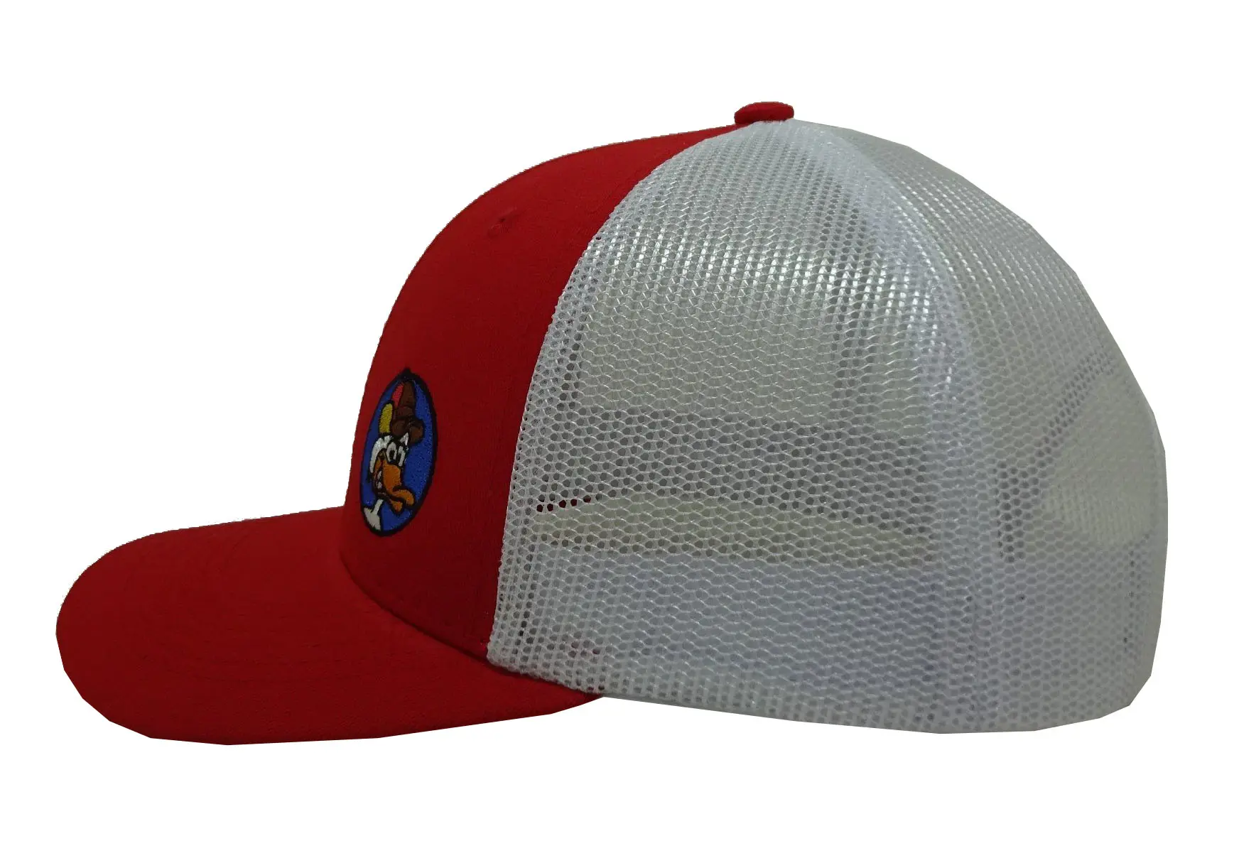 Curved Brim 6 Panels 2D Embroidery High Quality Red Color Medium Profile Mesh Fabric Trucker Hat Support Samples 3