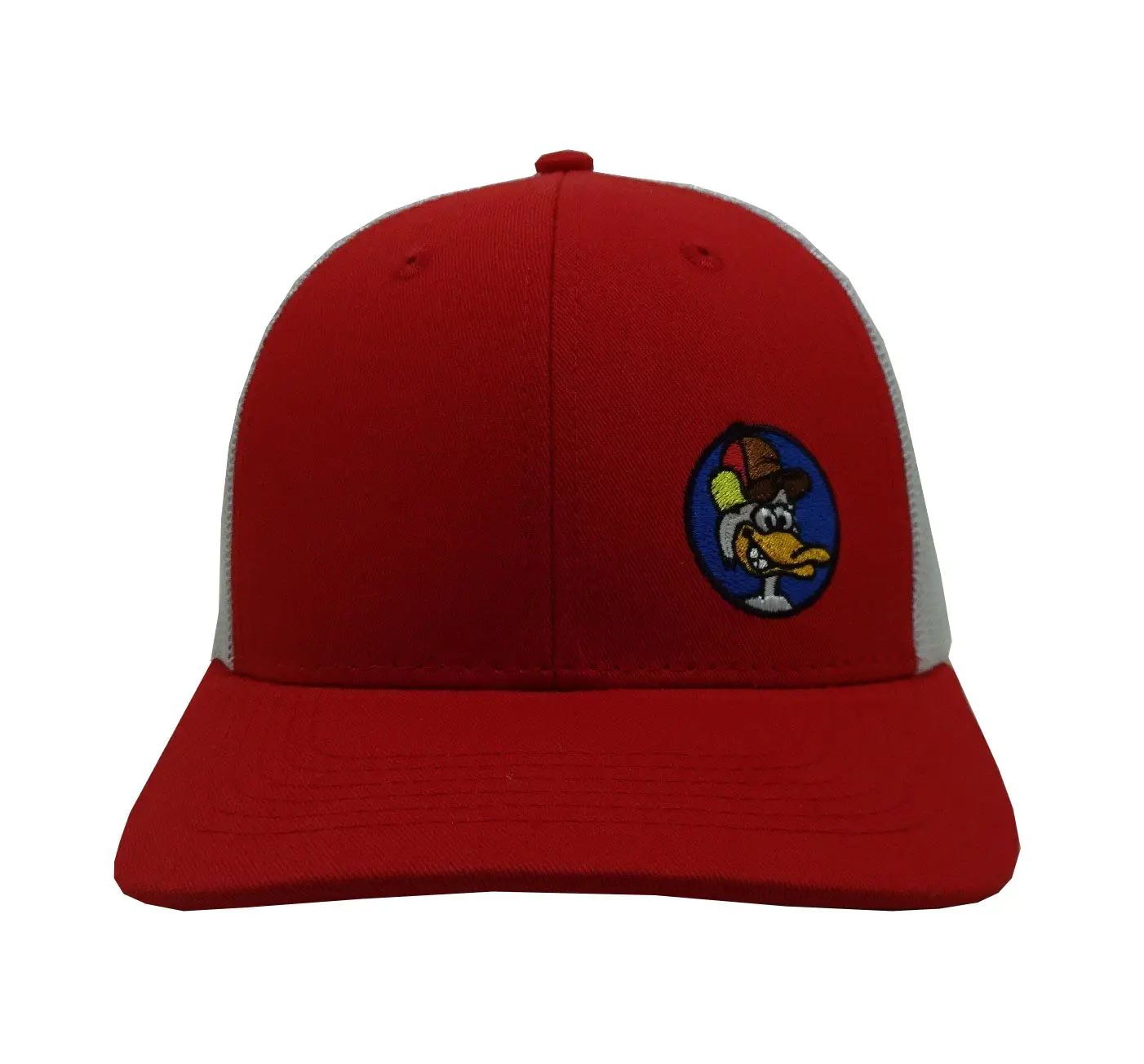 Curved Brim 6 Panels 2D Embroidery High Quality Red Color Medium Profile Mesh Fabric Trucker Hat Support Samples 1