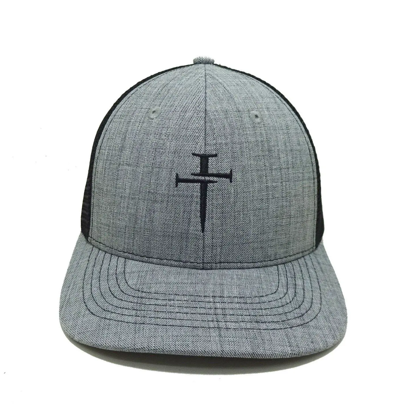 Curved Brim High Quality 2D Embroidery Grey/Black Color Medium Profile Trucker Hat for Men in Vietnam Factory 1