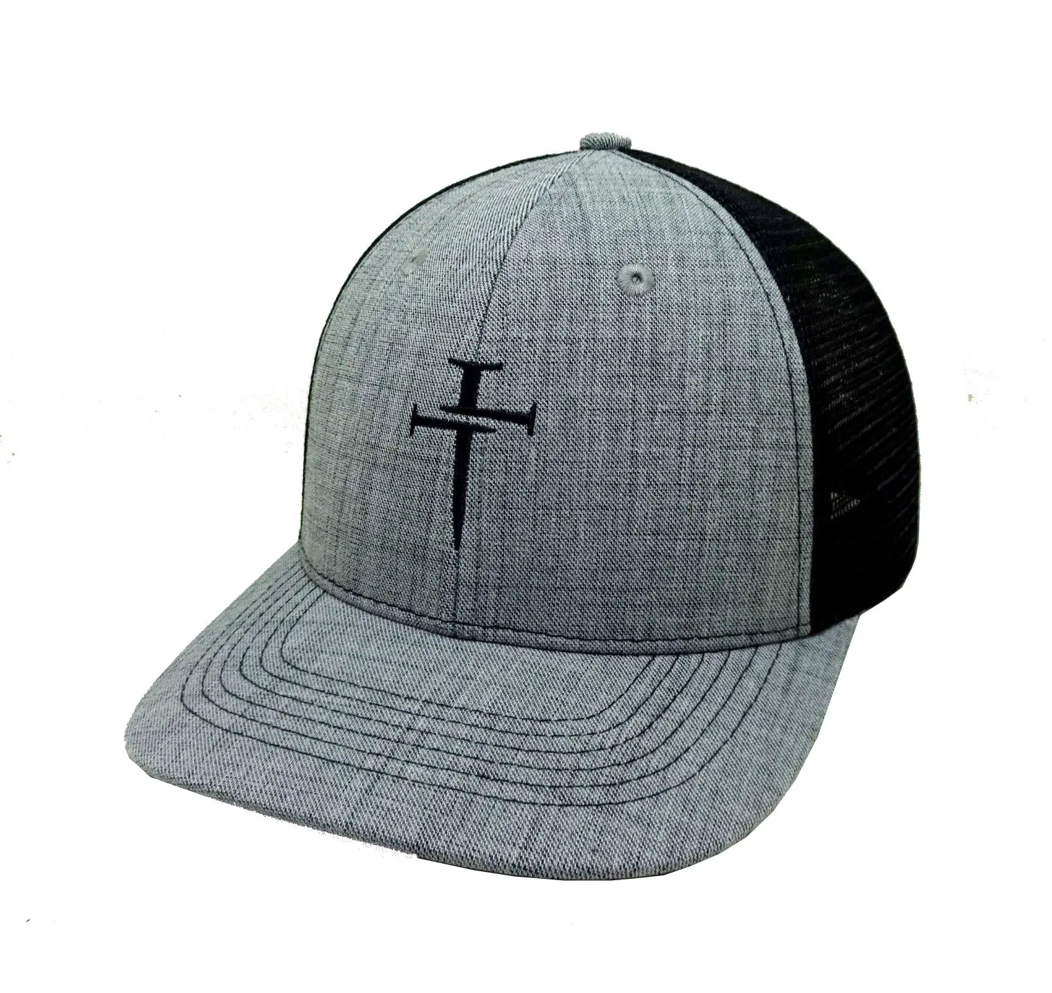 Curved Brim High Quality 2D Embroidery Grey/Black Color Medium Profile Trucker Hat for Men in Vietnam Factory 2