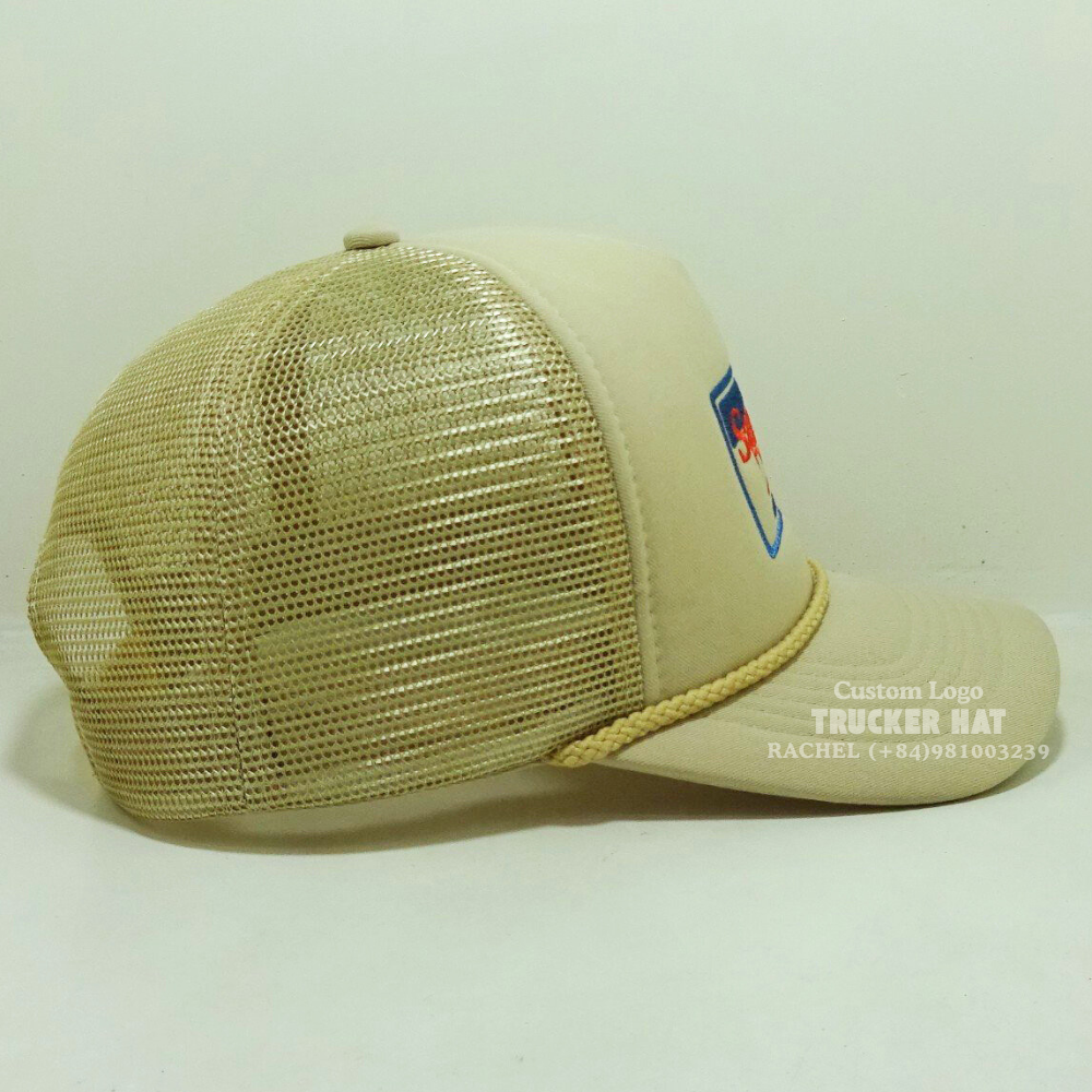 Custom 5 Panel Foam Trucker Hat Rope Embroidered Logo Curved Brim Cotton Liner Solid Color Wholesale Outdoor Events Vietnam OEM 5