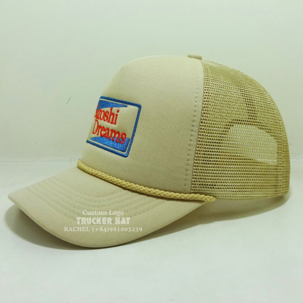 Custom 5 Panel Foam Trucker Hat Rope Embroidered Logo Curved Brim Cotton Liner Solid Color Wholesale Outdoor Events Vietnam OEM 3
