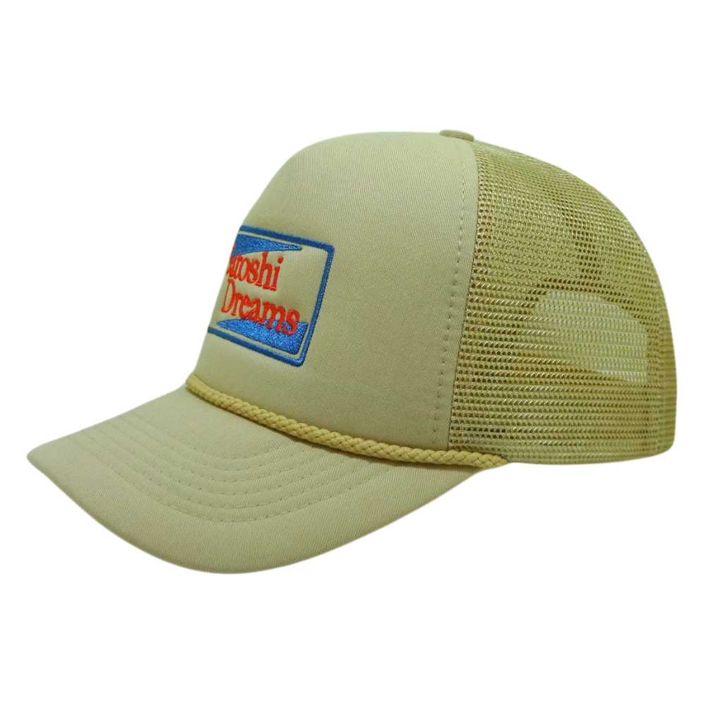 Custom 5 Panel Foam Trucker Hat With Same Yellow Mesh Embroidery Logo Semi Curved Brim With Rope Single Breasted Buckle Outing 3