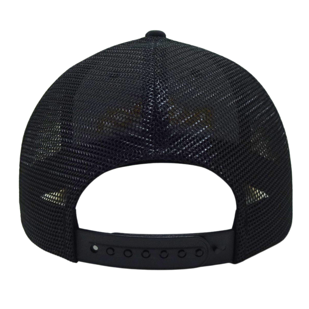 Custom 6 Panel Black Yellow Trucker Hat 3D Embroidery Logo Contrast Thread on Brim Structured Plastic Single Breasted Buckle OEM 7