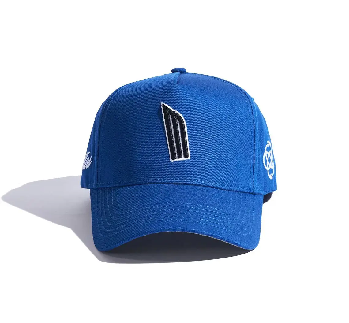 Custom Baseball Cap with High Quality 5-Panel Curved Brim Blue Color Medium Profile Cotton/Polyester Wholesale Baseball Cap 1