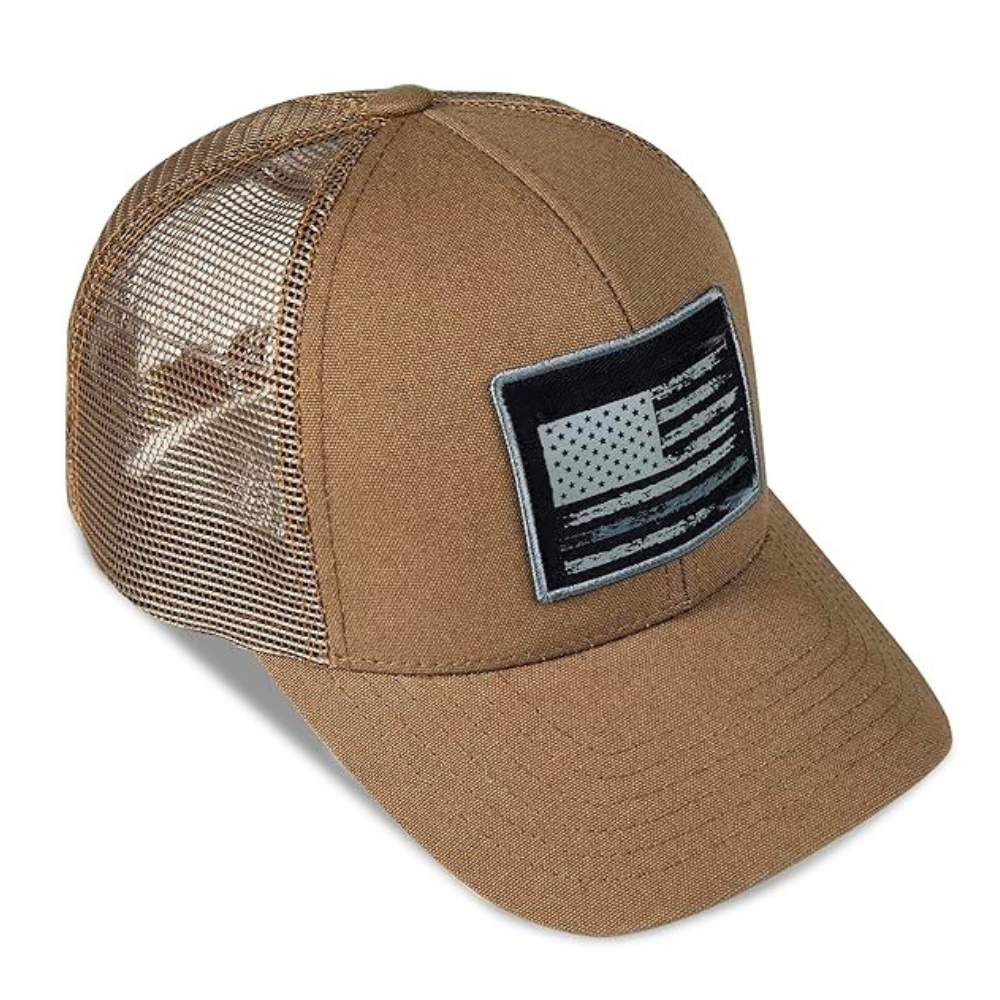 Custom Brown Camel Trucker Hats 6 Panel Embroidery/Woven/Leaher/Rubber PVC Logo Patch Tag on Snapback Closure High Quality Shape 3