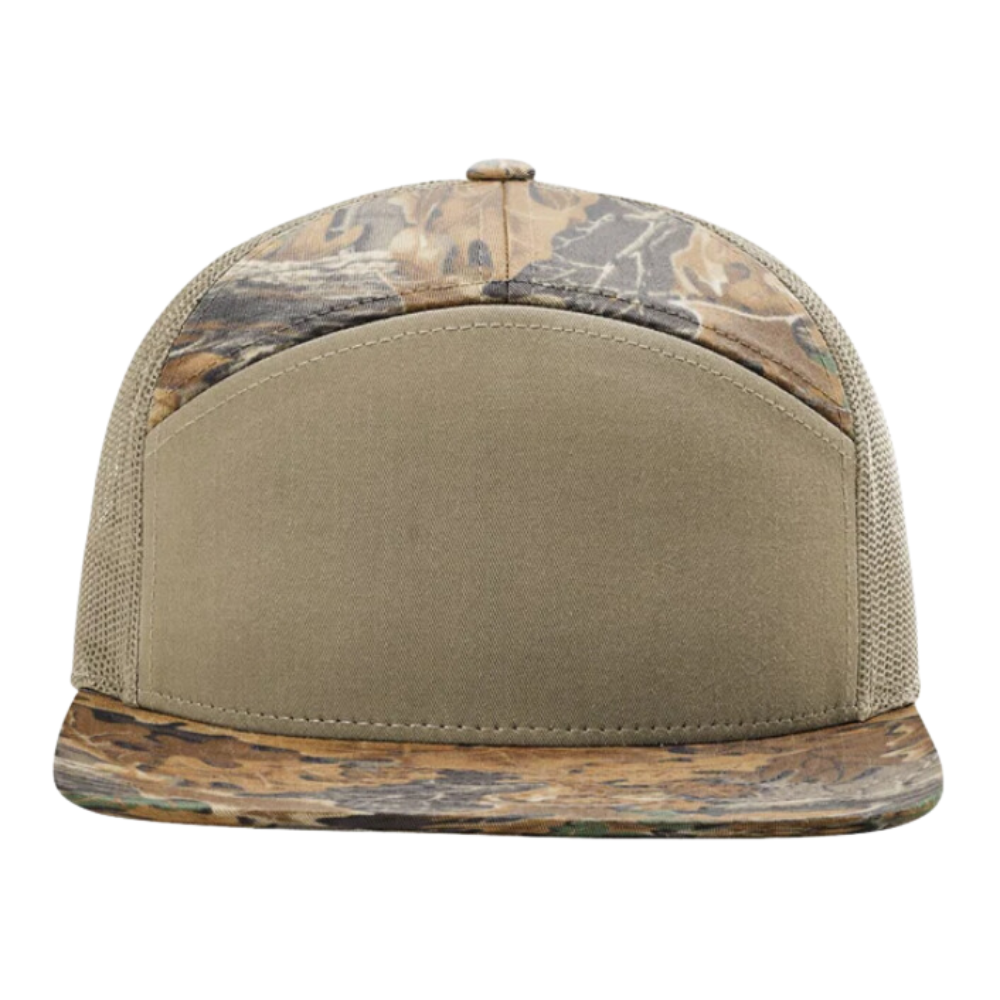 Custom Camouflage Gorras 7 Panel Trucker Hat R 168 Digital Printed Waterfowl Pattern Khaki Breathable Mesh Snapback Closure OEM 3