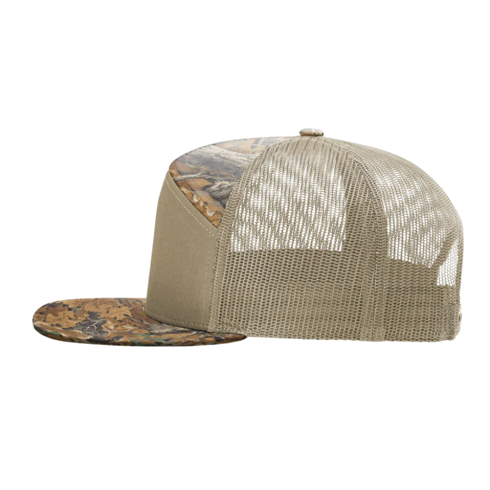 Custom Camouflage Gorras 7 Panel Trucker Hat R 168 Digital Printed Waterfowl Pattern Khaki Breathable Mesh Snapback Closure OEM 4