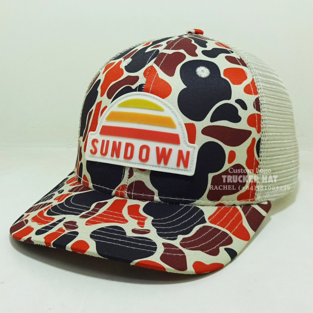Custom Camouflage R 112 Trucker Hats 6 Panel Rubber Patch Logo Slightly Brim Private Label Inner Tapes Contrast Snapback Vietnam 3