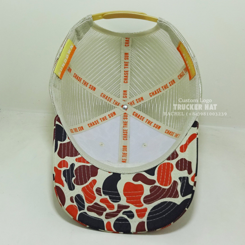 Custom Camouflage R 112 Trucker Hats 6 Panel Rubber Patch Logo Slightly Brim Private Label Inner Tapes Contrast Snapback Vietnam 6
