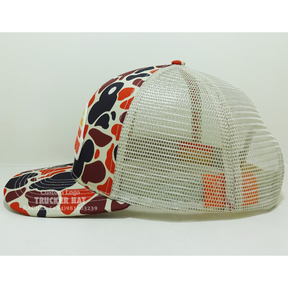 Custom Camouflage R 112 Trucker Hats 6 Panel Rubber Patch Logo Slightly Brim Private Label Inner Tapes Contrast Snapback Vietnam 4