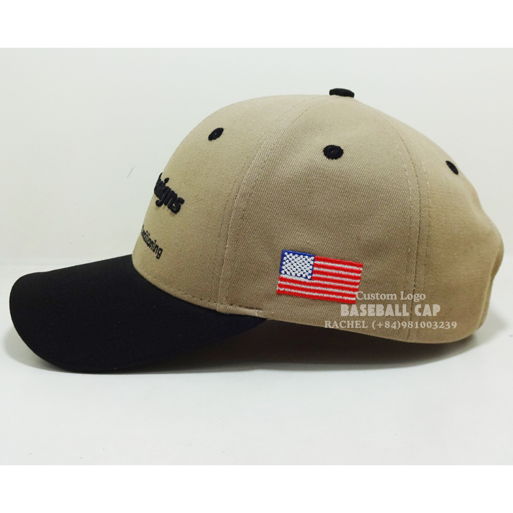 Custom Embroidered Logo Baseball Cap 6 Panel Structured Left Side American Flag Curved Brim Promotional Uniform Trucker Hat OEM 3