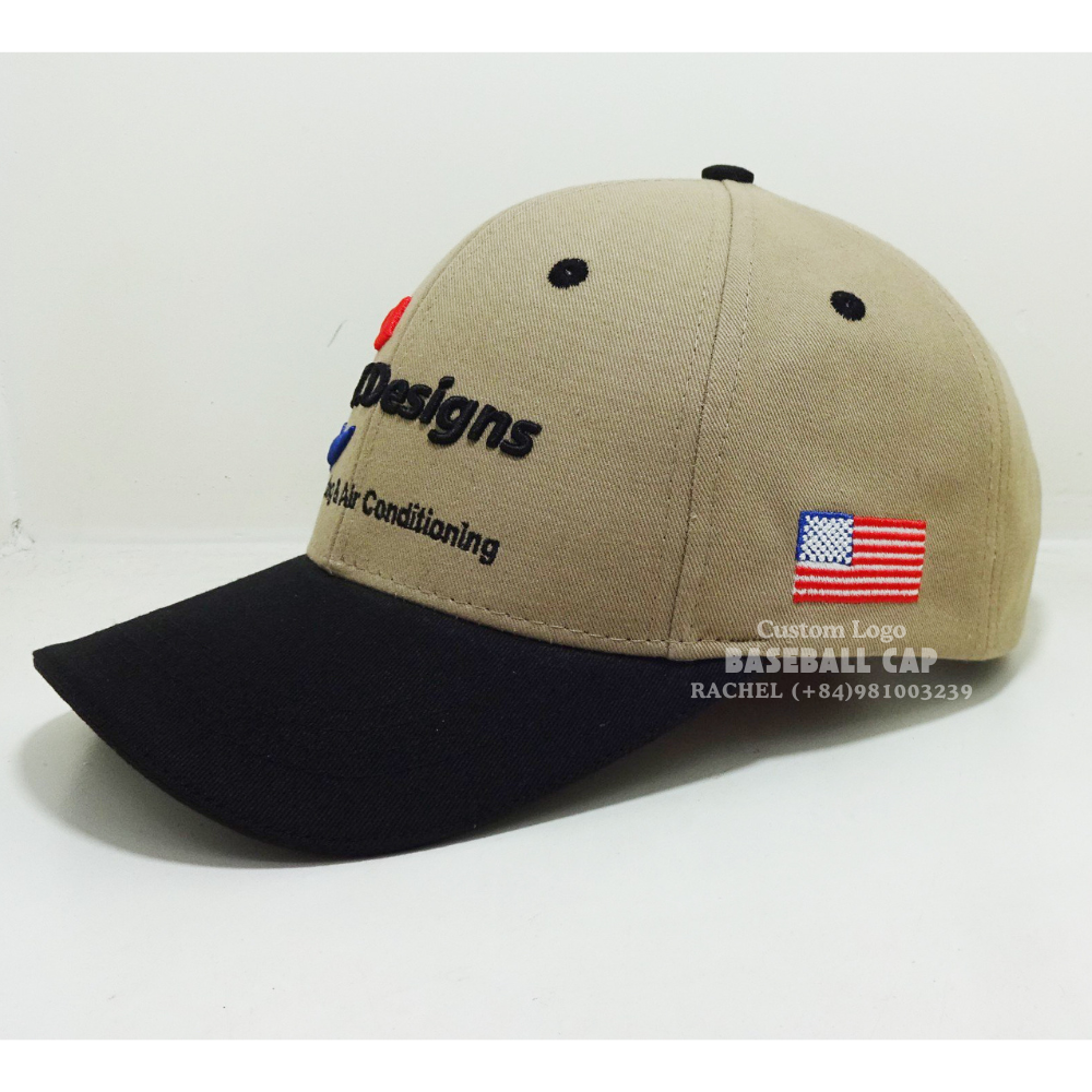 Custom Embroidered Logo Baseball Cap 6 Panel Structured Left Side American Flag Curved Brim Promotional Uniform Trucker Hat OEM 2