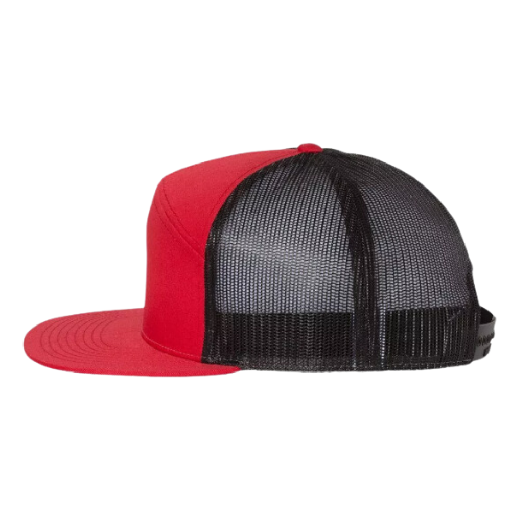 Custom Embroidered Logo Patch 7 Panel Trucker Hats Contrast Color Black Mesh Breathable Adjustable Single Row Buckle Wholesale 3