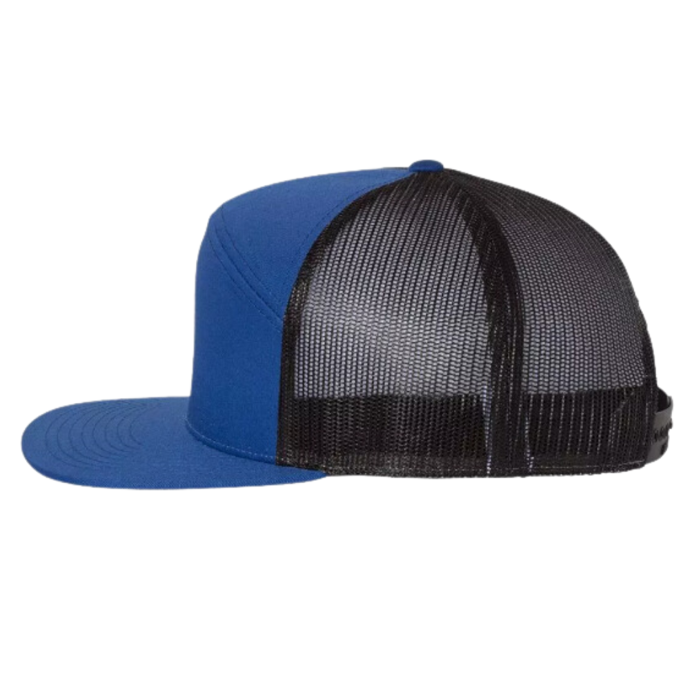 Custom Embroidered Logo Patch 7 Panel Trucker Hats Contrast Color Black Mesh Breathable Adjustable Single Row Buckle Wholesale 6
