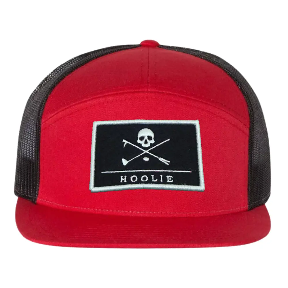 Custom Embroidered Logo Patch 7 Panel Trucker Hats Contrast Color Black Mesh Breathable Adjustable Single Row Buckle Wholesale 2