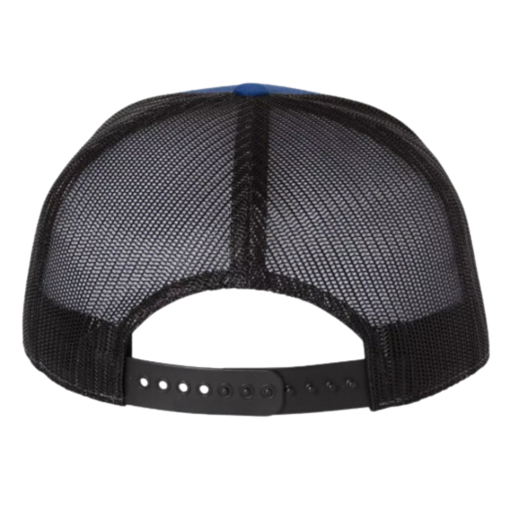 Custom Embroidered Logo Patch 7 Panel Trucker Hats Contrast Color Black Mesh Breathable Adjustable Single Row Buckle Wholesale 7