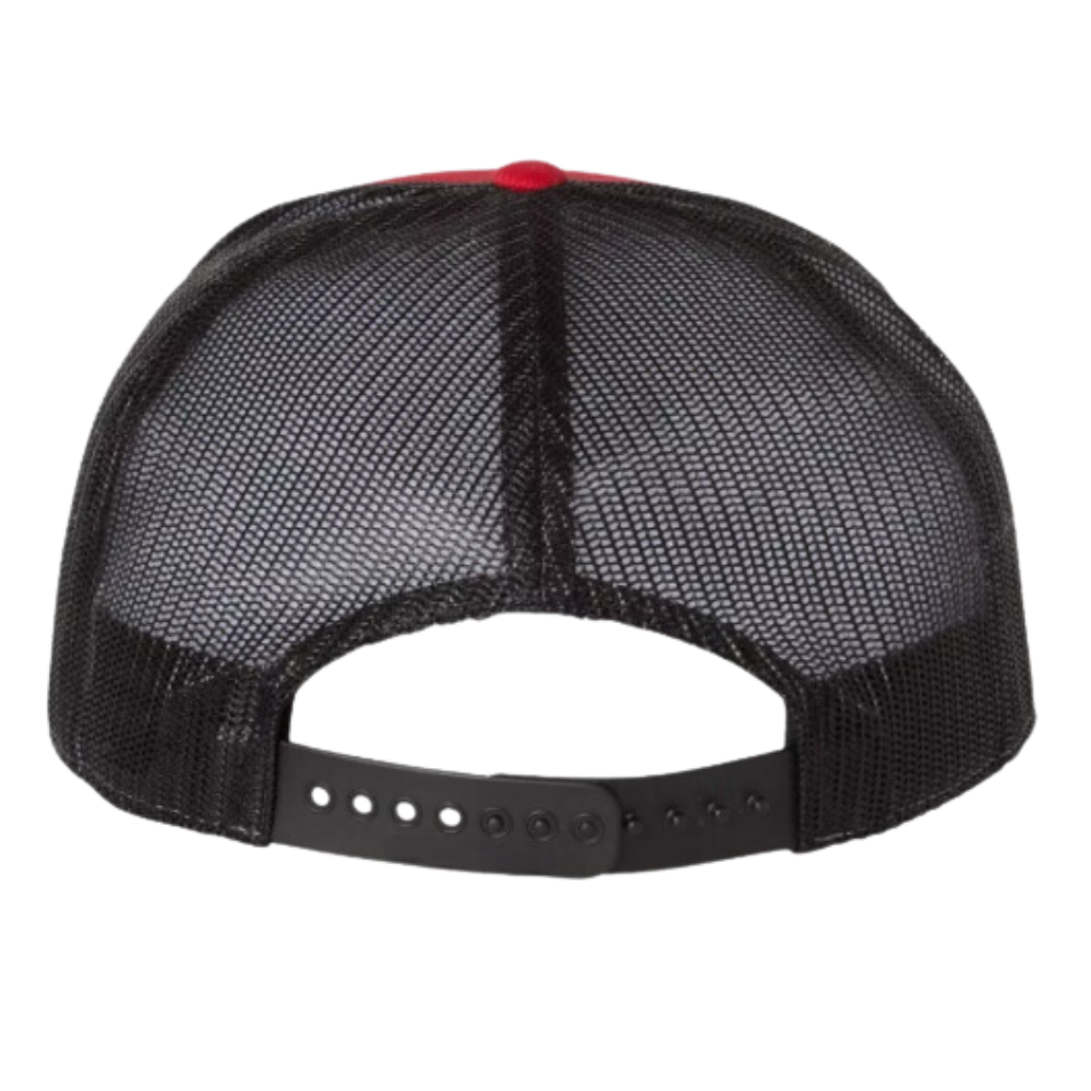 Custom Embroidered Logo Patch 7 Panel Trucker Hats Contrast Color Black Mesh Breathable Adjustable Single Row Buckle Wholesale 4
