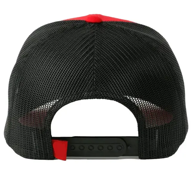 Custom Embroidered Logo Patch Trucker Hats 6 Panel Gorras Red/Black Precurve Brim Breathable Mesh Adjustable Plastic Snapback 4
