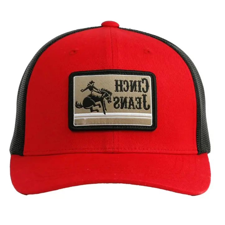 Custom Embroidered Logo Patch Trucker Hats 6 Panel Gorras Red/Black Precurve Brim Breathable Mesh Adjustable Plastic Snapback 3