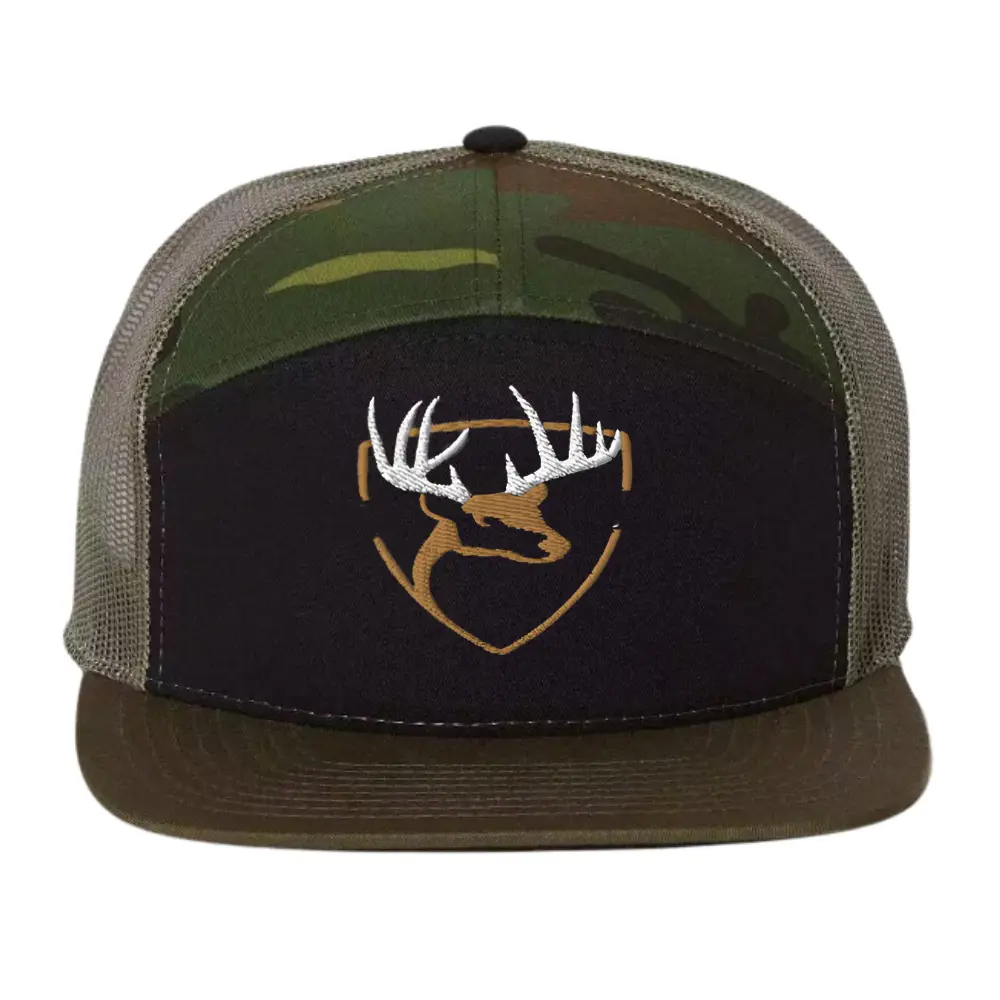 Custom Embroidered Trucker Hat 7 Panel Flat Brim Deer Antler Pattern Snapback Closure for Men Women All Ages Business Promotions 2