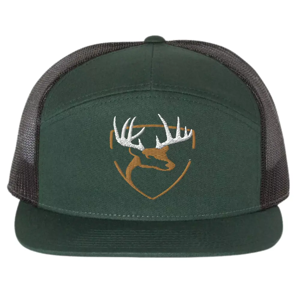 Custom Embroidered Trucker Hat 7 Panel Flat Brim Deer Antler Pattern Snapback Closure for Men Women All Ages Business Promotions 5