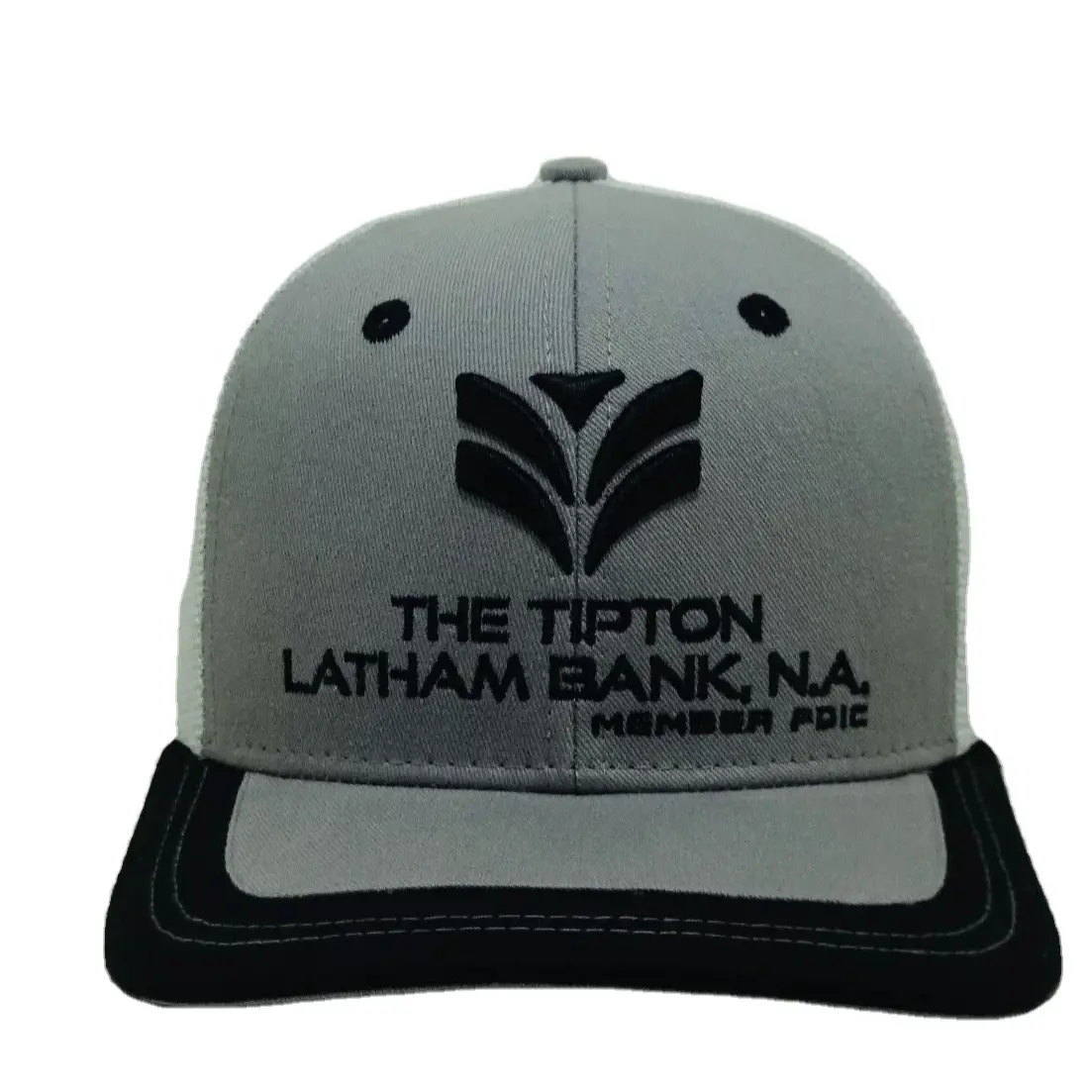 Custom Embroidery Logo Gray White With Black Fringed Trucker Hats Trucker Caps Injae Vina Vietnam Hats Factory 1